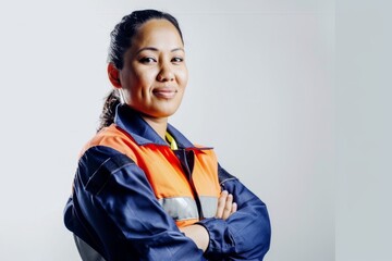 Studio Photography portrait of a female 25-30  years old polynesian worker in uniform.