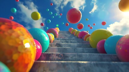 Colorful balls falling stairs three dimensional animation