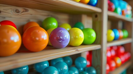 Colorful balls on the shelf
