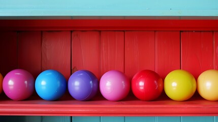 Naklejka premium Colorful balls on the shelf