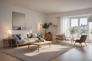 Fototapeta premium Living Room with Couch, Coffee Table.