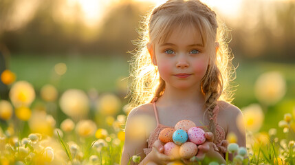 Child Celebrating Easter in Sunny Backyard
