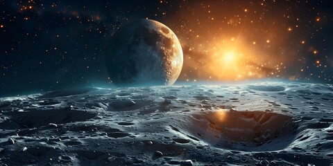 Frozen Lunar Landscape with Glowing Celestial Orb in Epic Space Concept
