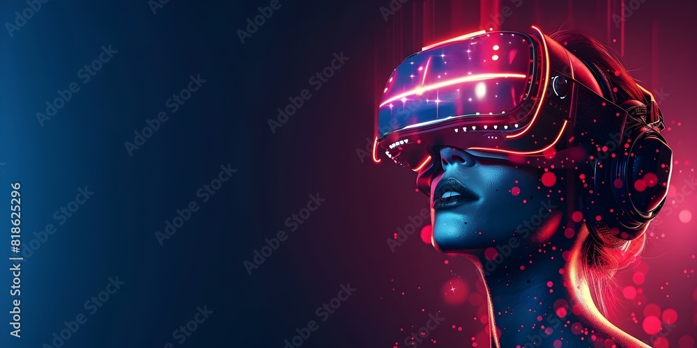 Poster cutting edge virtual and augmented reality technology showcase luminous futuristic headset immersing