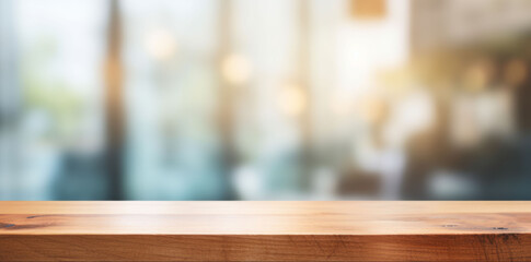 Wood table top on blurred green background - can be used for montage or display your products