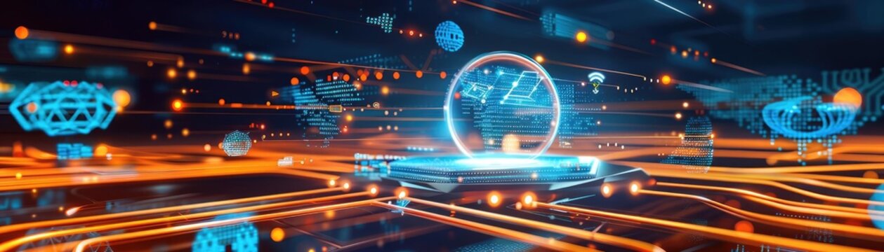 A visionary depiction of AI leading a paradigm shift, merging physical and digital worlds through advanced cloud networking technologies