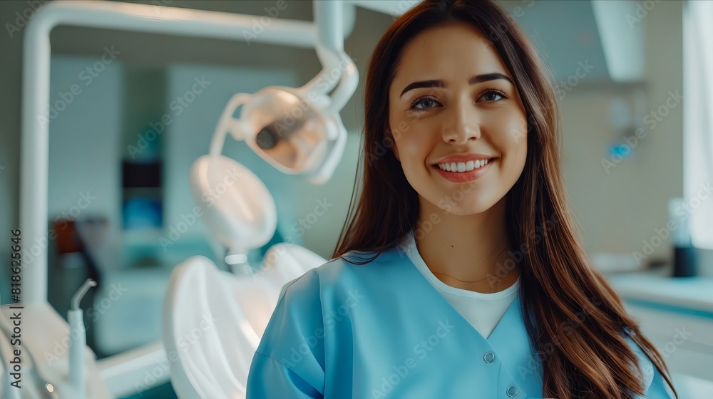 Canvas Prints A smiling woman in a dental office.