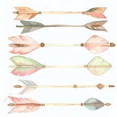 A set of watercolor arrows with different patterns. The arrows are all pointing in the same direction. The background is white.