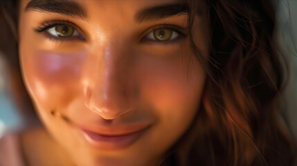 Fototapeta premium A woman with long hair and green eyes.