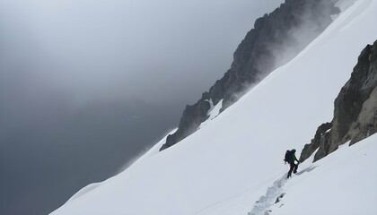 A mountain climber descending a steep snow covered upscaled_5