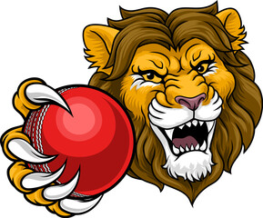 A lion with a cricket ball animal sports team mascot