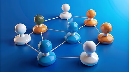 Business connection and social network on blue background.