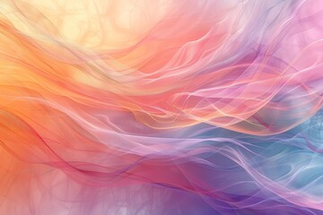 Obraz premium Soft abstract art featuring flowing waves in pastel colors, blending pink, orange, and purple hues for a serene effect.