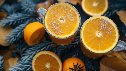 The warmth of winter hot drinks with a texture flat lay photography top view 