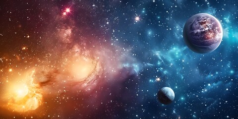 Obraz na płótnie Canvas Space Community Program Brings Planetarium Shows to Schools and Libraries description This image depicts a stunning cosmic landscape filled with