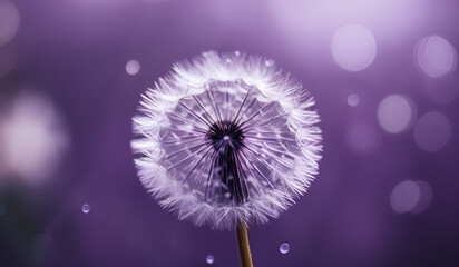 Abstract purple dandelion background with bokeh and particles
