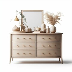 A wooden cabinet with drawers for bedroom storage with a vintage design