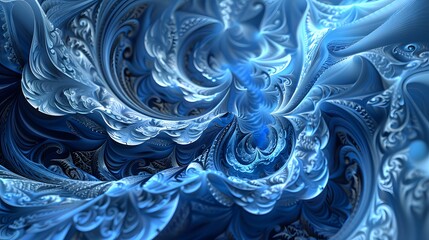 Blue Abstract Fractal Waves with Intricate Patterns