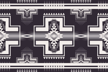 Black and white Native American geometric pattern. Vector aztec southwestern geometric shape seamless pattern. Ethnic geometric pattern use for fabric, textile, home decoration elements, upholstery.