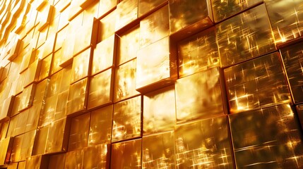 Golden Geometric Wall with Shimmering Light