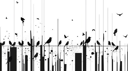 Bird Silhouettes on Abstract Urban Lines
