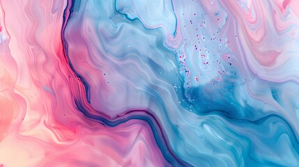 Vibrant abstract fluid art painting with swirling pink, blue, and purple hues creating a mesmerizing, flowing pattern.