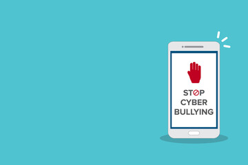 Stop Cyberbullying. Mobile phone with message to stop hurting the mind of others through social media.	