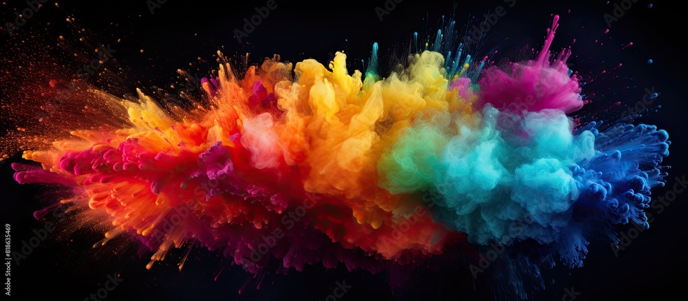 Aufkleber A colorful powder explosion captured in a freeze frame on a black background forming an abstract and splattered copy space image