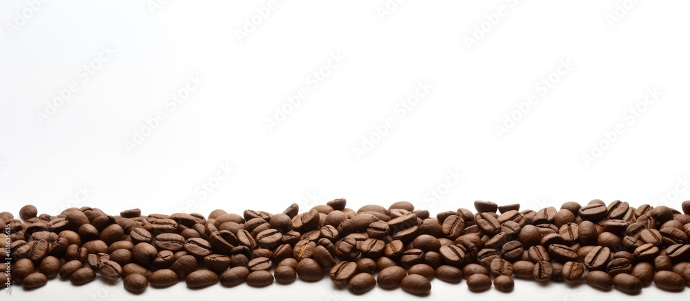 Poster a white background showcases a captivating copy space image of coffee beans inviting the addition of