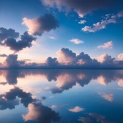 光が差し込み空が水に反射する壮大な夏の雲