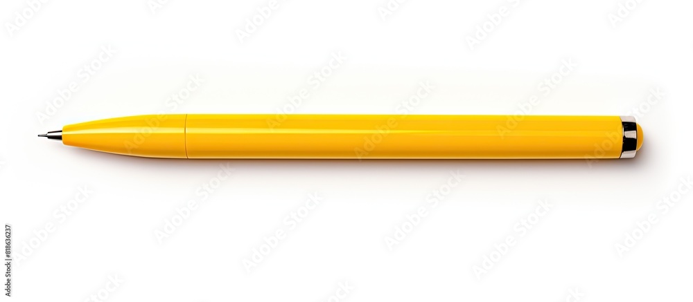 Poster A yellow writing pen on a white background with plenty of empty space around it Ideal for use as a copy space image