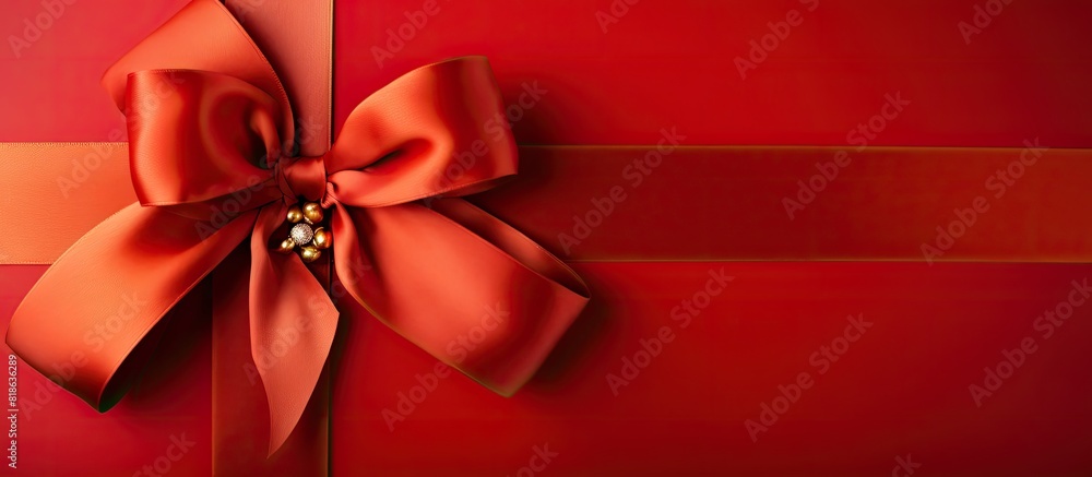 Poster A red background with a ribbon bow creating a welcoming card with ample copy space for texts or other visual elements