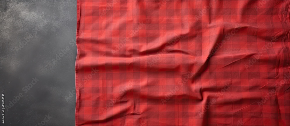 Aufkleber A red checkered tablecloth lays on a dark stone surface providing a copy space image from a top view perspective
