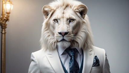 Fashion Meets Fierce: The White Lion's Suave Attitude