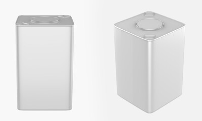 Metallic Square Tin Can Mockup Isolated On White Background. 3d illustration