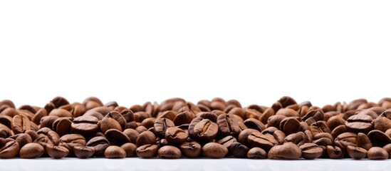 A shallow depth of field showcases a coffee bean border against a white background creating a visually appealing copy space image