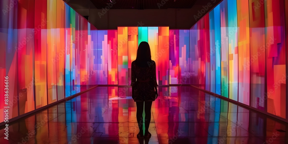 Poster Mesmerizing Digital Abstract Patterns Exhibit with Interactive Color and Shape Manipulation for Visitors