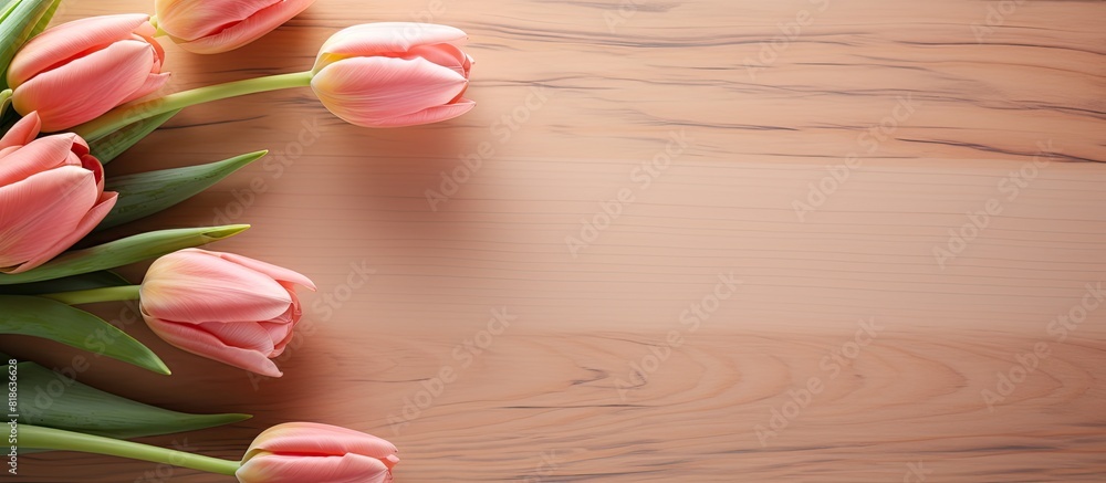 Poster the elegant table display features tulip flowers and blank cards for personalization in a copy space