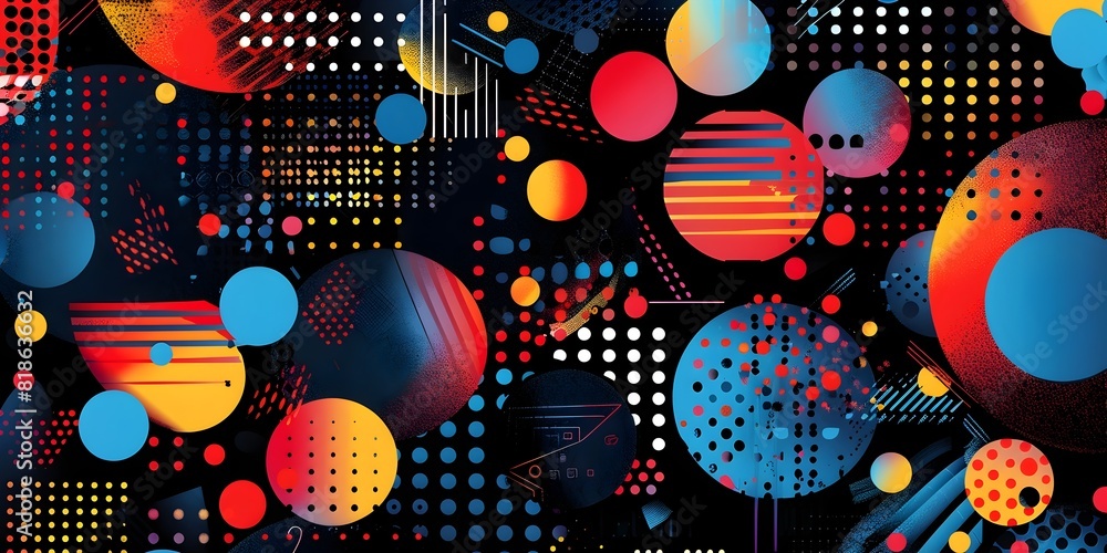 Poster vibrant digital abstract patterns for captivating interactive exhibit with customizable color and sh