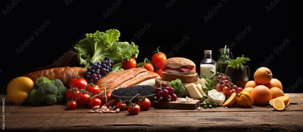 Poster a copy space image featuring food placed on a rustic wooden background