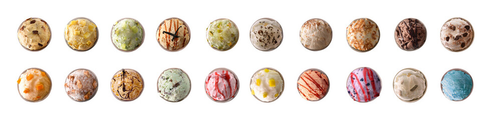 Collection of fruit ice-creams in  cup cut out top view