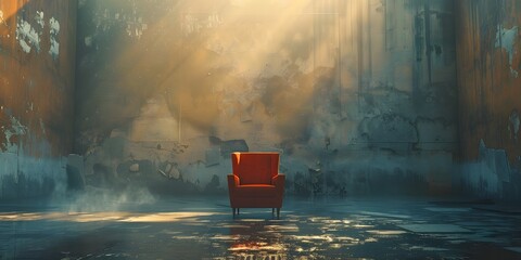 Solitary Contemplation in a Surreal Abandoned Interior