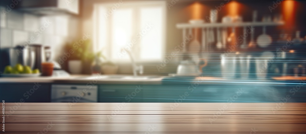 Aufkleber blurred kitchen room in background with table top and copy space image