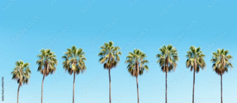 Poster The image showcases flawless palm trees set against a stunning blue sky creating a mesmerizing copy space image
