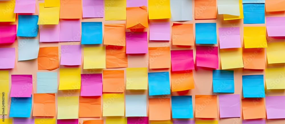 Poster colorful sticky notes arranged in a blank space creating an image that can be used for copy