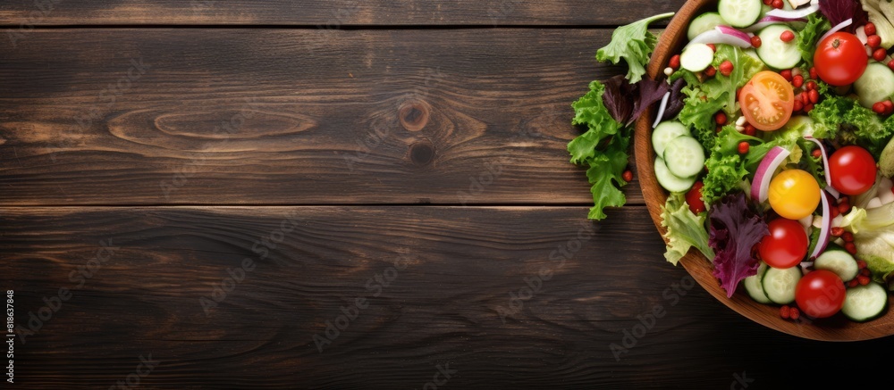 Poster from an above perspective there is a copy space image showcasing a delicious and nutritious salad pl