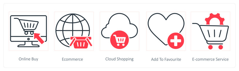 A set of 5 Seo icons as online buy, ecommerce, cloud shopping