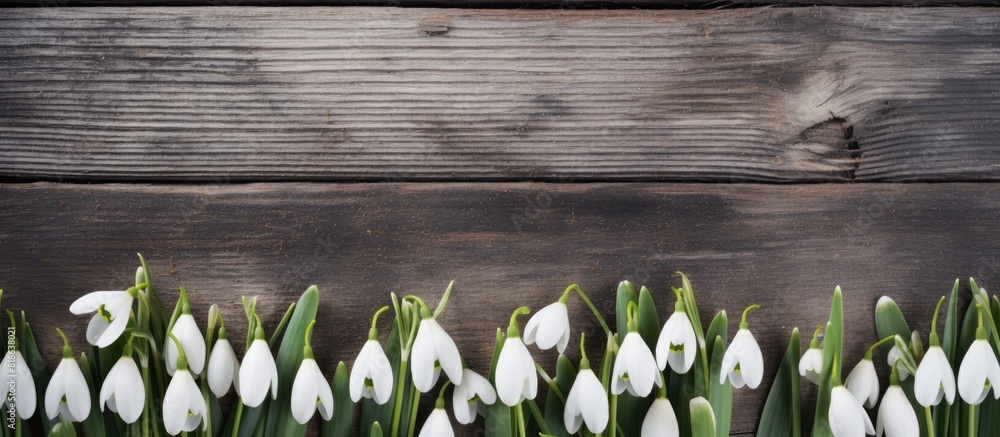 Aufkleber a copy space image featuring snowdrop flowers against a rustic wooden background