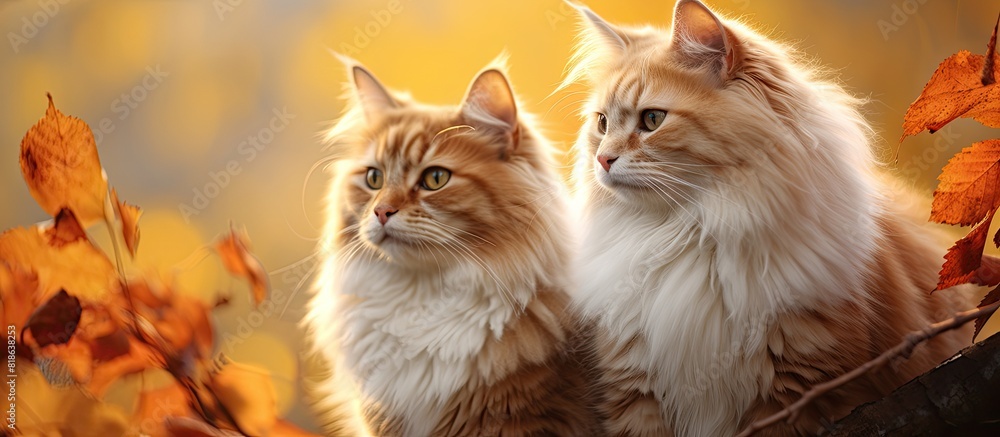 Poster A pair of cats with a beautiful autumn background perfect for a copy space image