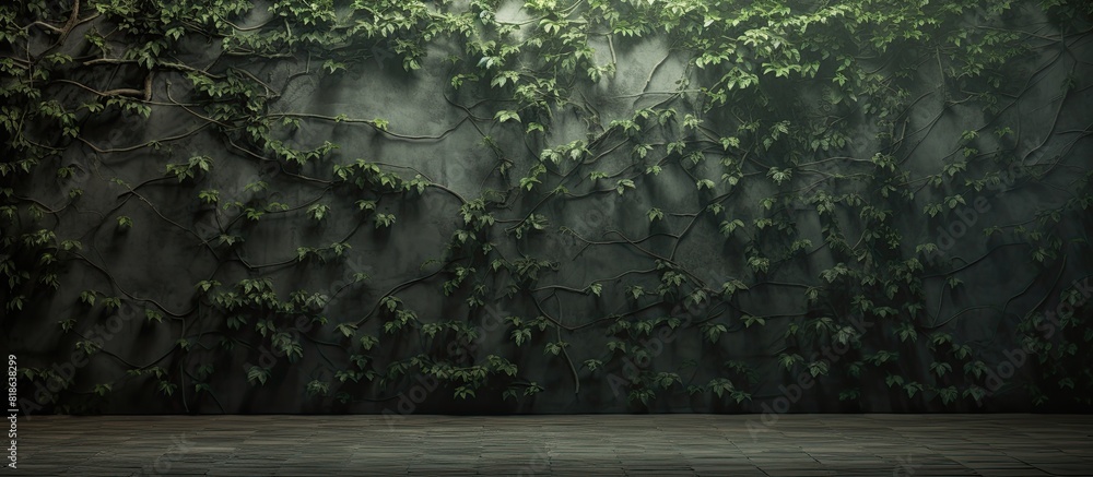 Poster A wall covered in branches and foliage with a play of light and dark creating intriguing patterns Copy space image